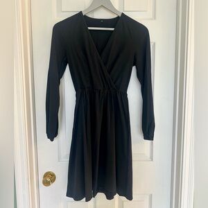 Black Long Sleeve Wrap-Style Dress – Size Small